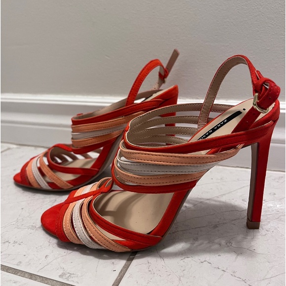 Zara strappy heeled sandals in red/multicolour in US 6.5, EU 37 - Picture 3 of 5